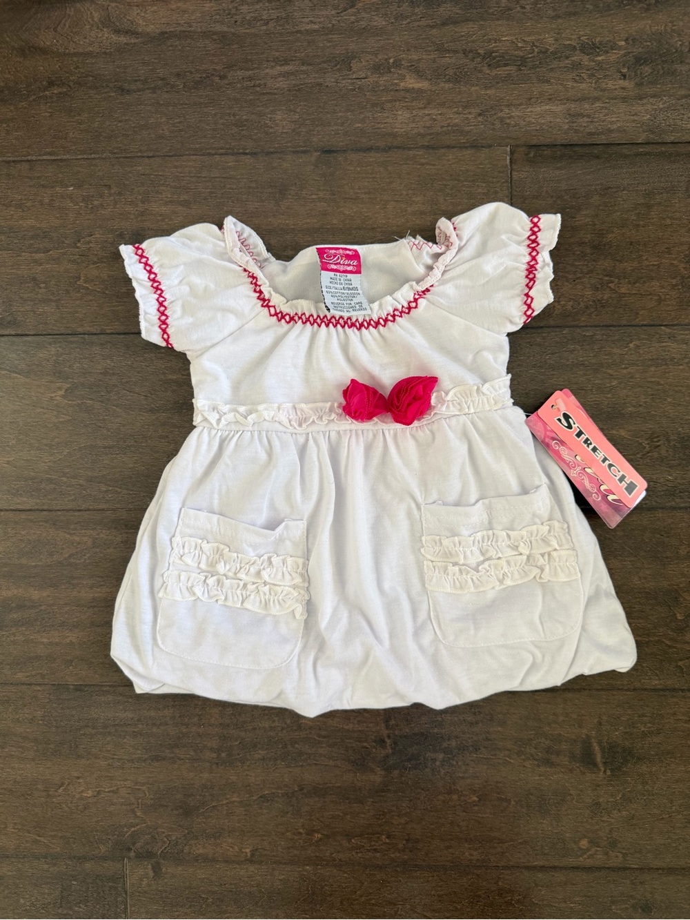 Diva White Baby Dress with Hot Pink Trim and Flower